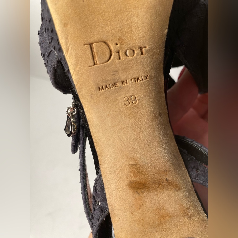 Christian Dior open toe snake embossed sandals heels black 39 - Picture 10 of 10